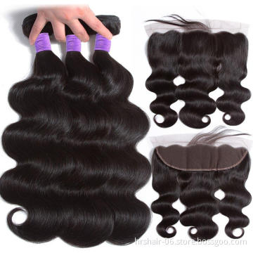 Body wave brazilian hair bundles with closure 10A grade remy human hair lace front 13*4 hair closure